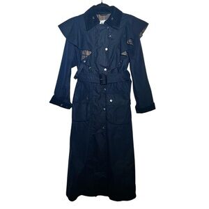 Barbour x Chloé Navy Blue Dany Dani Ruffled Waxed Trench Coat Chloe US 2